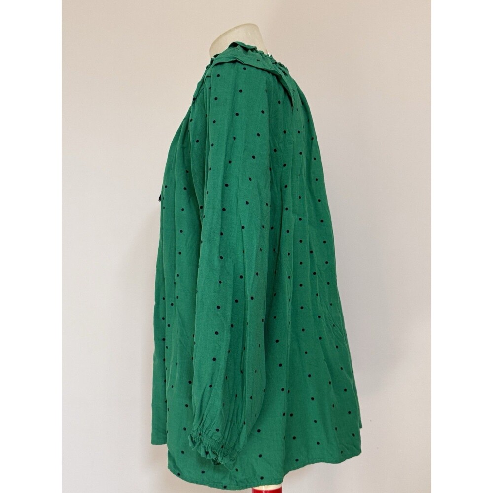 Crown And Ivy Top Green Puffy Sleeve Tassel tie Peasant Top XL Polka Dot - Picture 3 of 8